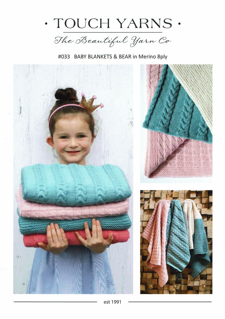 Touch Yarns Baby Blankets and Bear in Merino 8 Ply