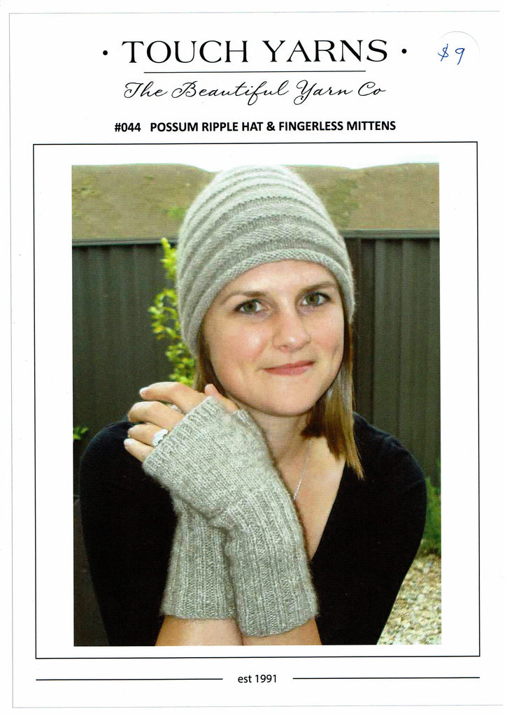 Touch Yarns Possum Ripple Hat and Fingerless Mittens