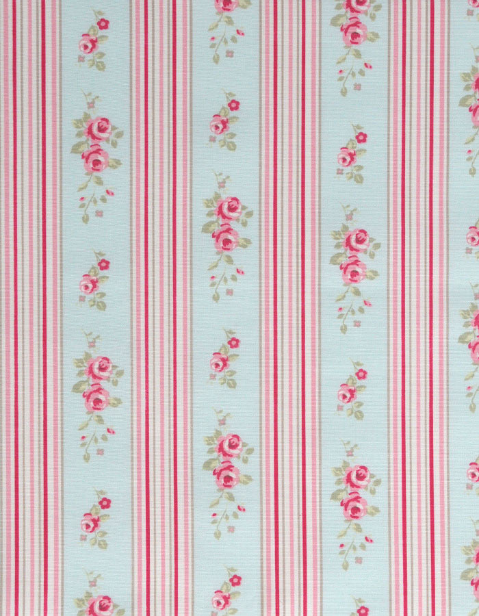 Cotton Fabric Floral Stripe Duckegg