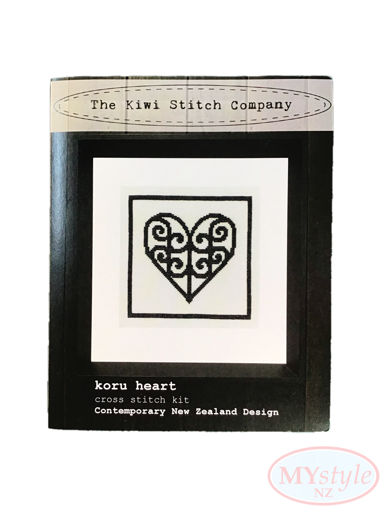 Kiwi Stitch Company, Koru Heart Cross Stitch Kit - Black on Cream