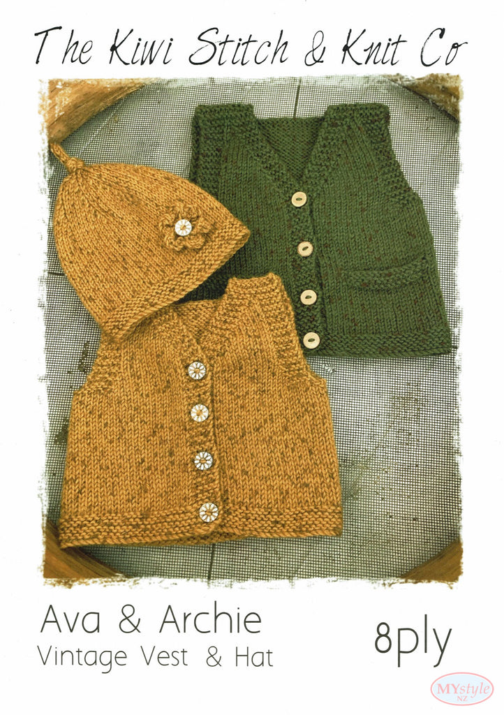 The Kiwi Stitch & Knit Co. Ava & Archie Vintage Vest & Hat pattern